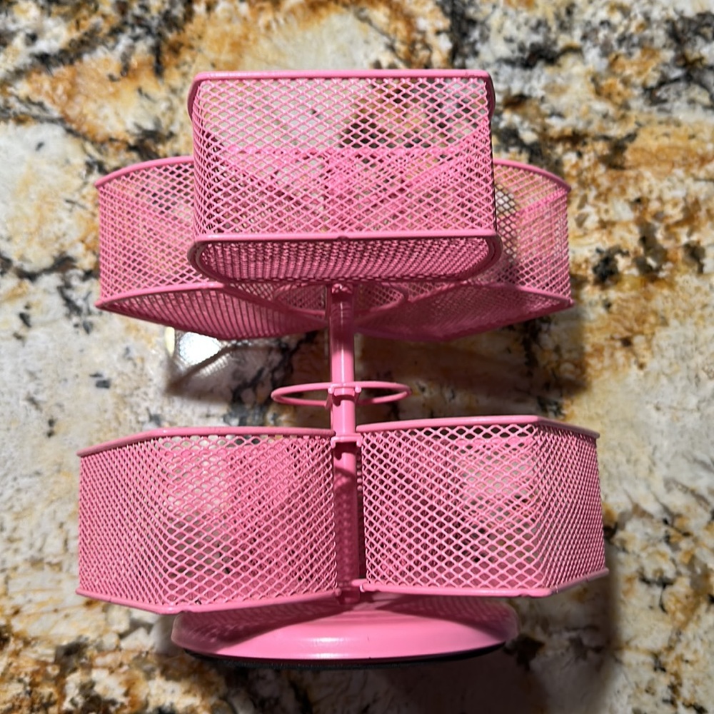 ✅! Pink ROTATING makeup/metal caddy/storage. 6 sections. 2 levels. - Picture 2 of 9